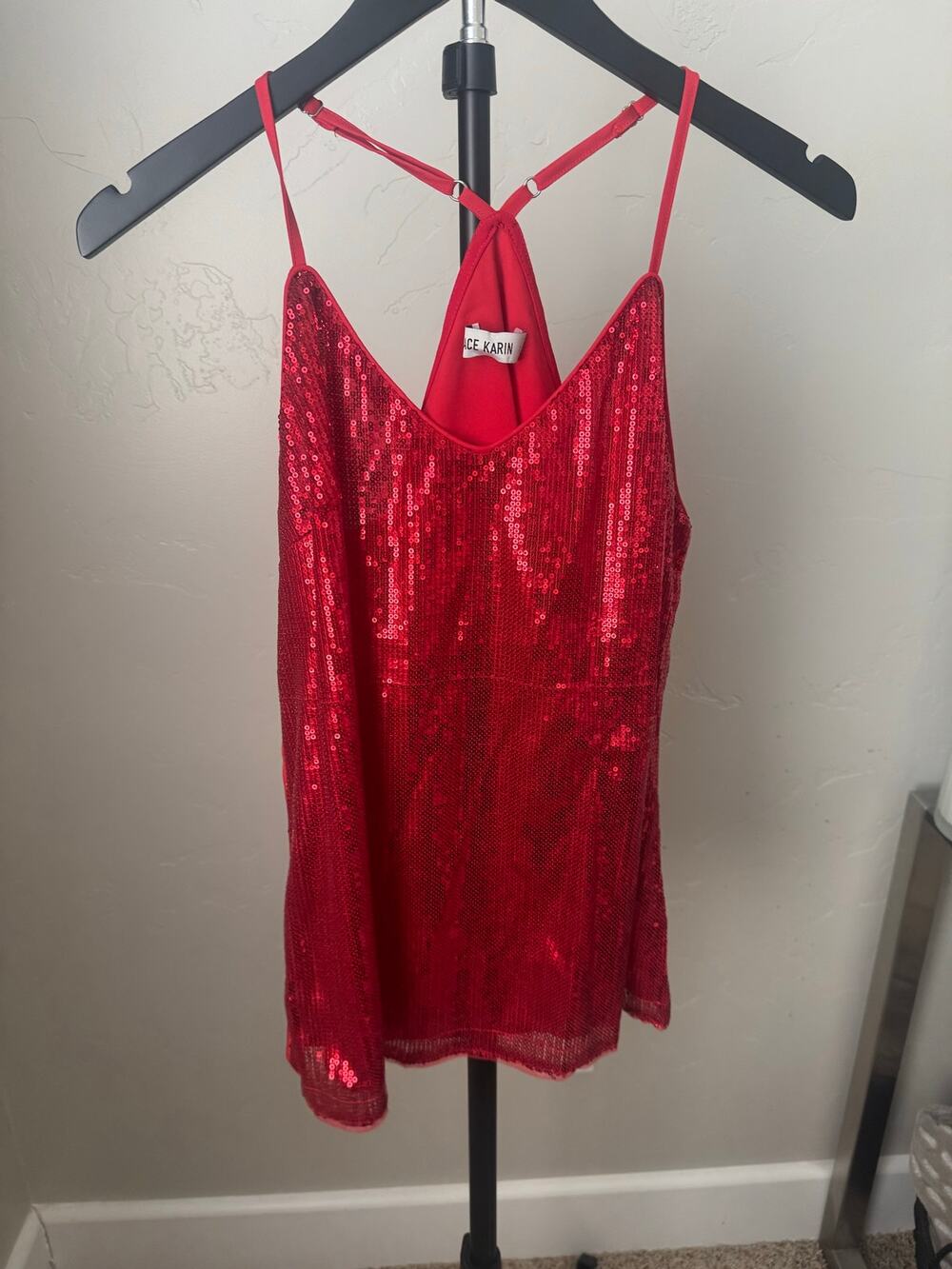 Grace Karin Red Sequin Strappy Back cami Size M
